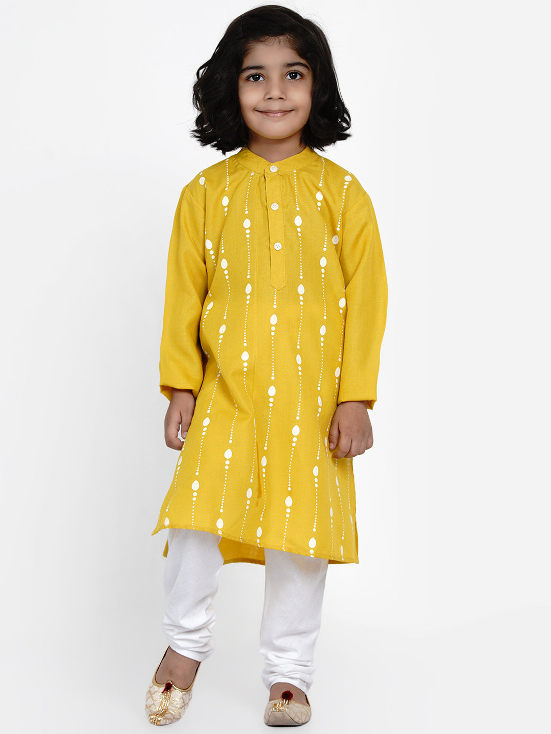 Bittu By Bhama Boys Mustard Yellow Printed Kurta with Pyjamas