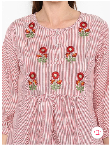 Bhama Couture Pink Striped Embroidered Top
