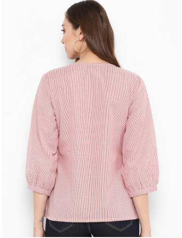 Bhama Couture Pink Striped Embroidered Top