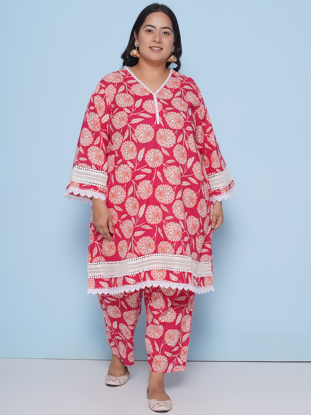 Pink Color Floral Printed kurta with Pant