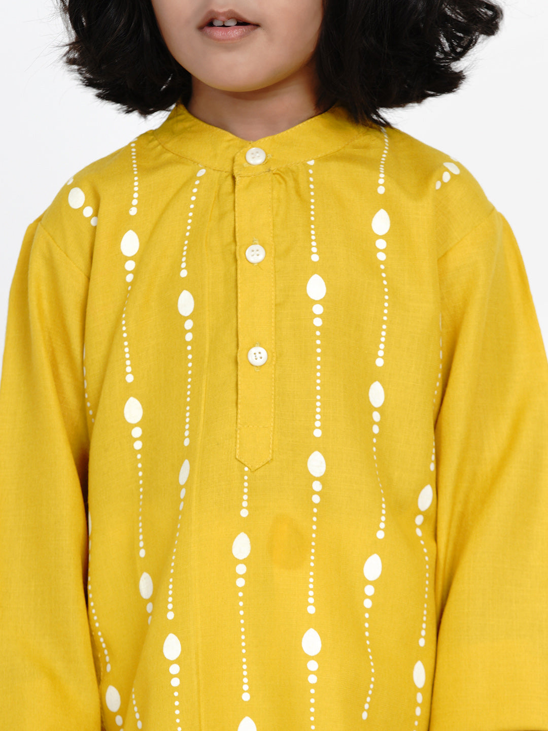 Bittu By Bhama Boys Mustard Yellow Printed Kurta with Pyjamas