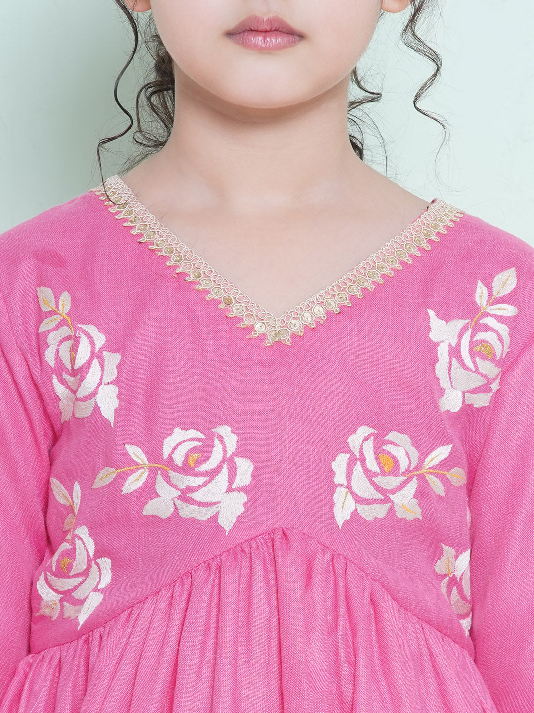 Bitiya by Bhama Girls Pink Embroidered Alia Design Kurta With Trousers