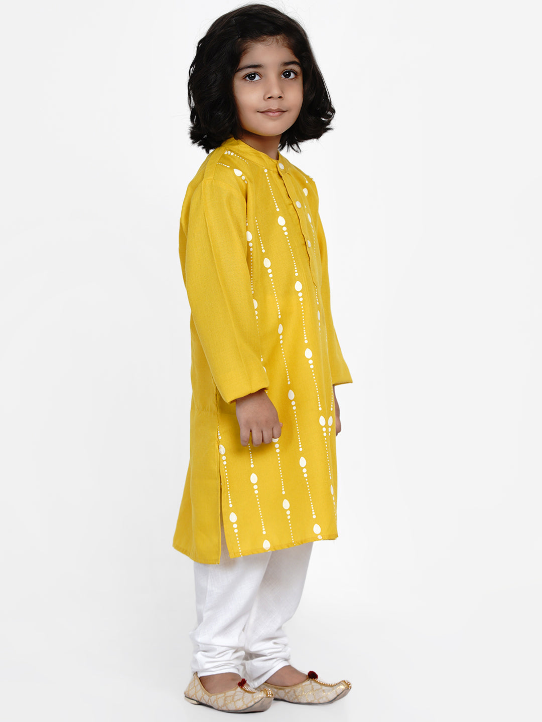 Bittu By Bhama Boys Mustard Yellow Printed Kurta with Pyjamas