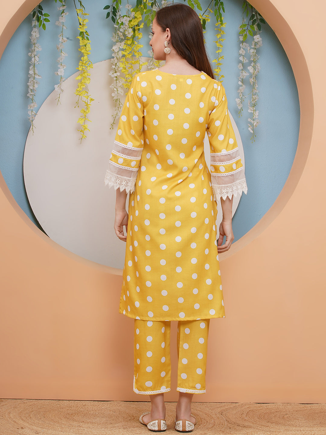 Yellow Polka Dot Printed Kurta set