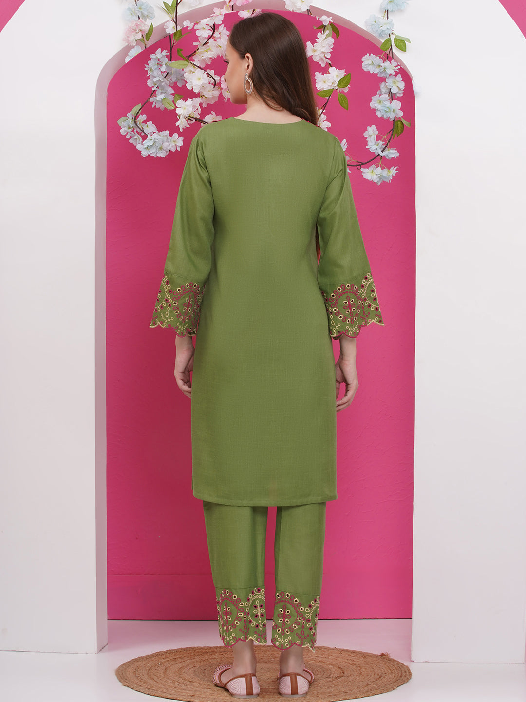 Green Embroidered Kurta set