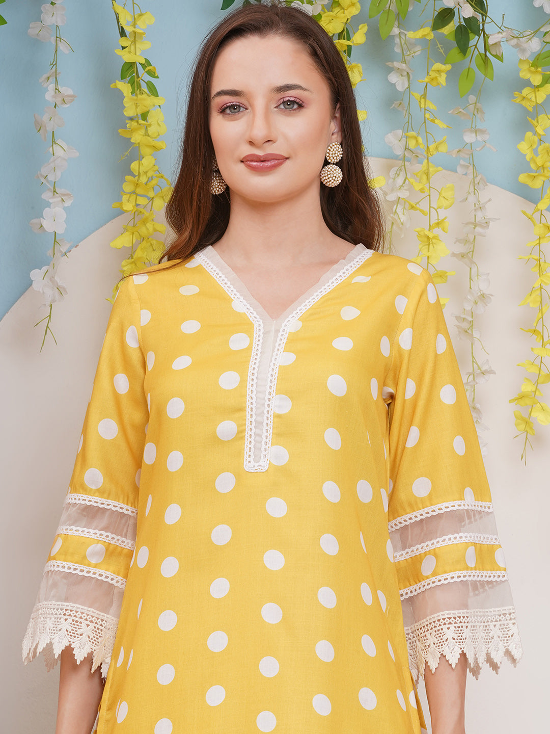 Yellow Polka Dot Printed Kurta set