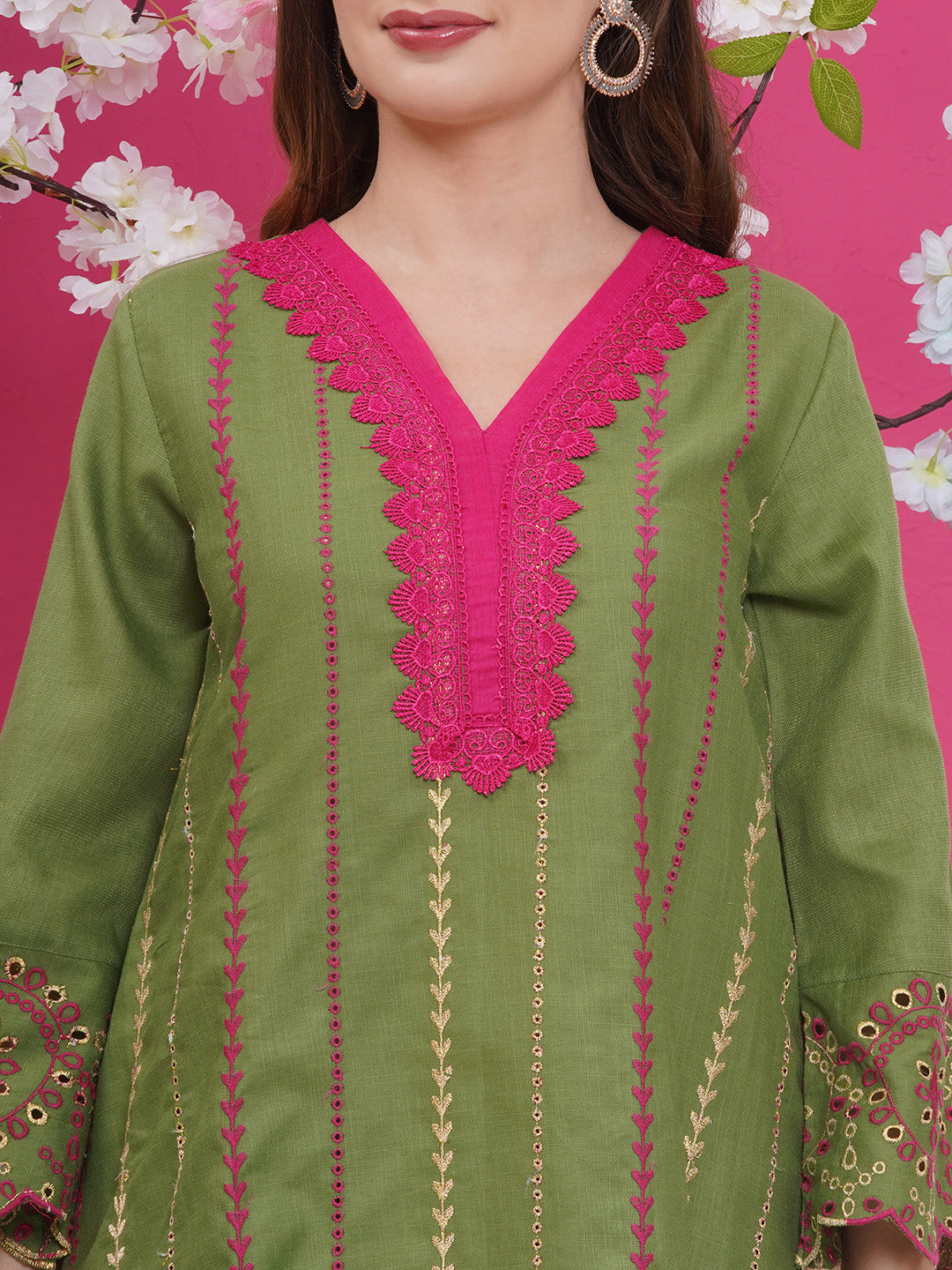 Green Embroidered Kurta set