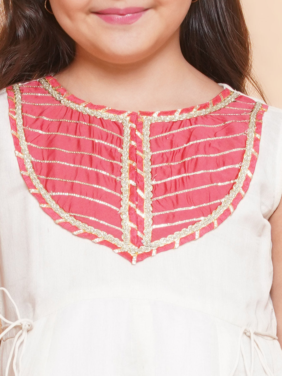 Bitiya by Bhama Girls off white Anarkali Embroidered Kurta with Sharara.