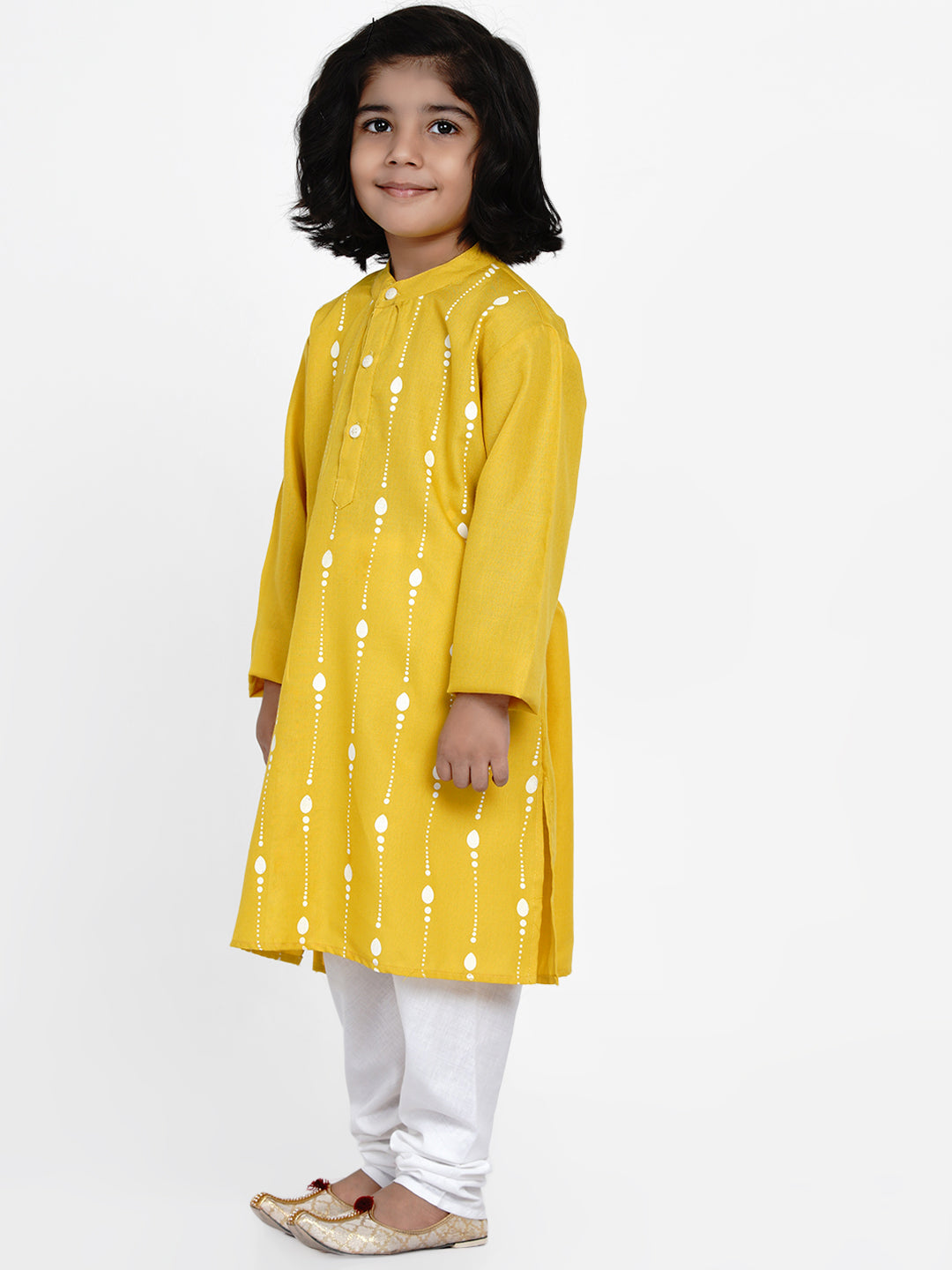 Bittu By Bhama Boys Mustard Yellow Printed Kurta with Pyjamas