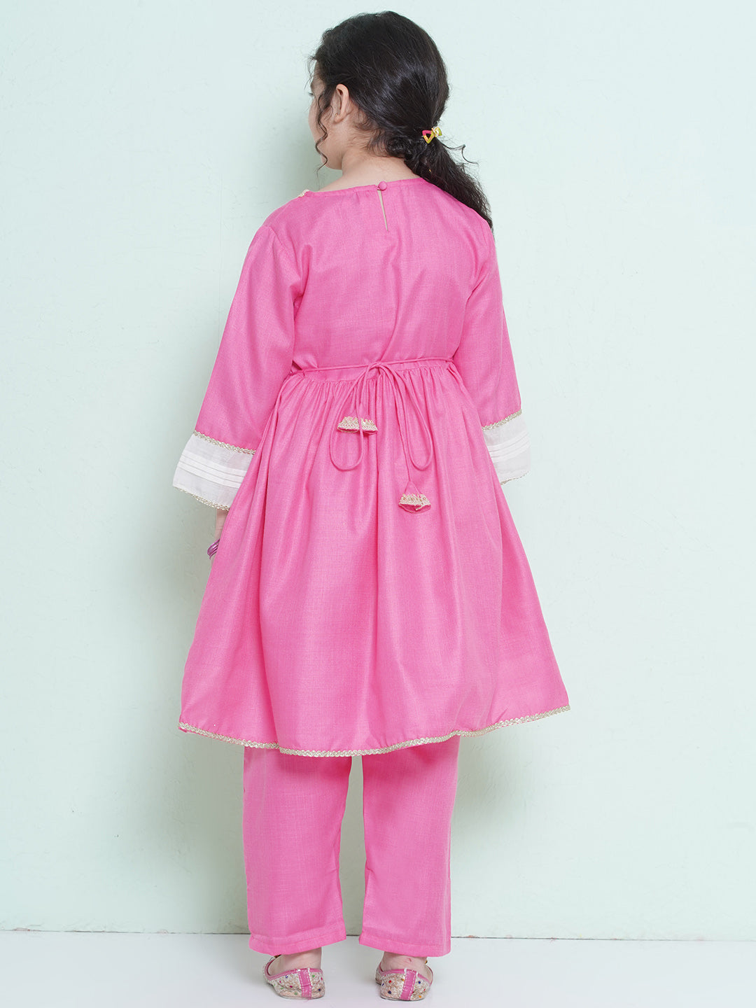 Bitiya by Bhama Girls Pink Embroidered Alia Design Kurta With Trousers