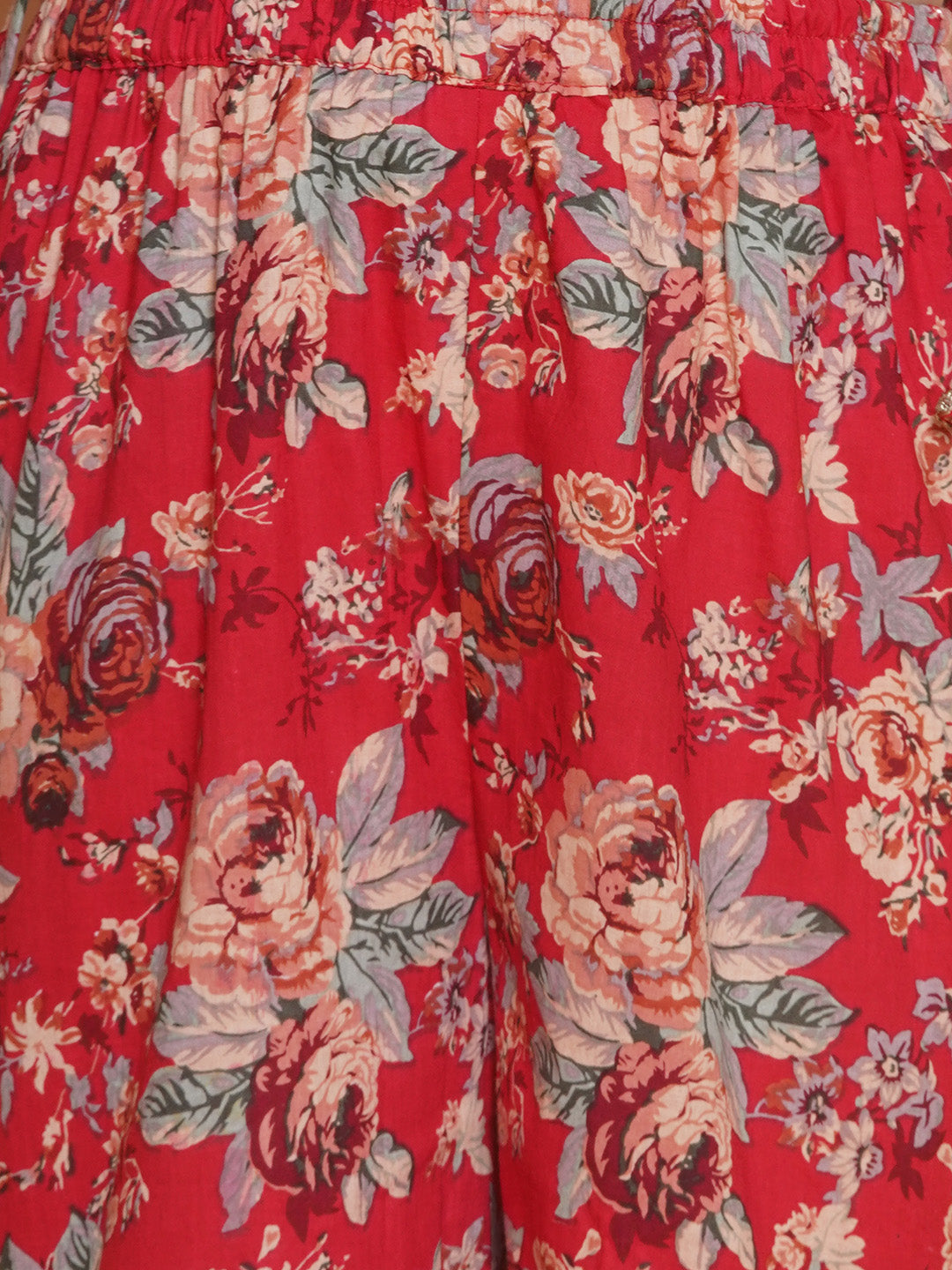 Bitiya by Bhama Girls Red Floral Printed Angrakha Kurta with Sharara