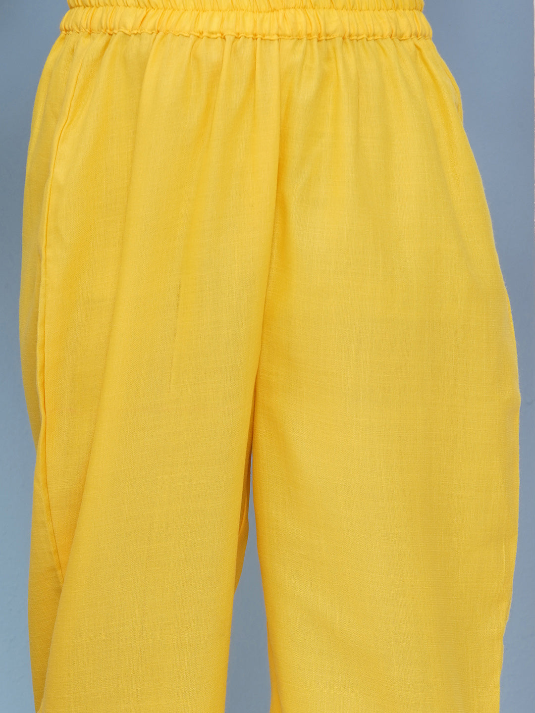 Bitiya by Bhama Girls Yellow Embroidered Angrakha Kurta with Trousers with dupatta
