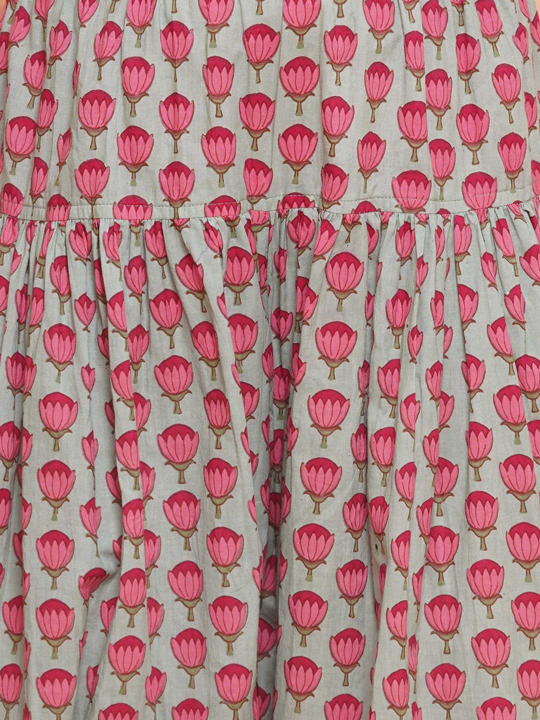 Bitiya by Bhama Girls Off white Printed Short Kurta with Afgani Salwar.
