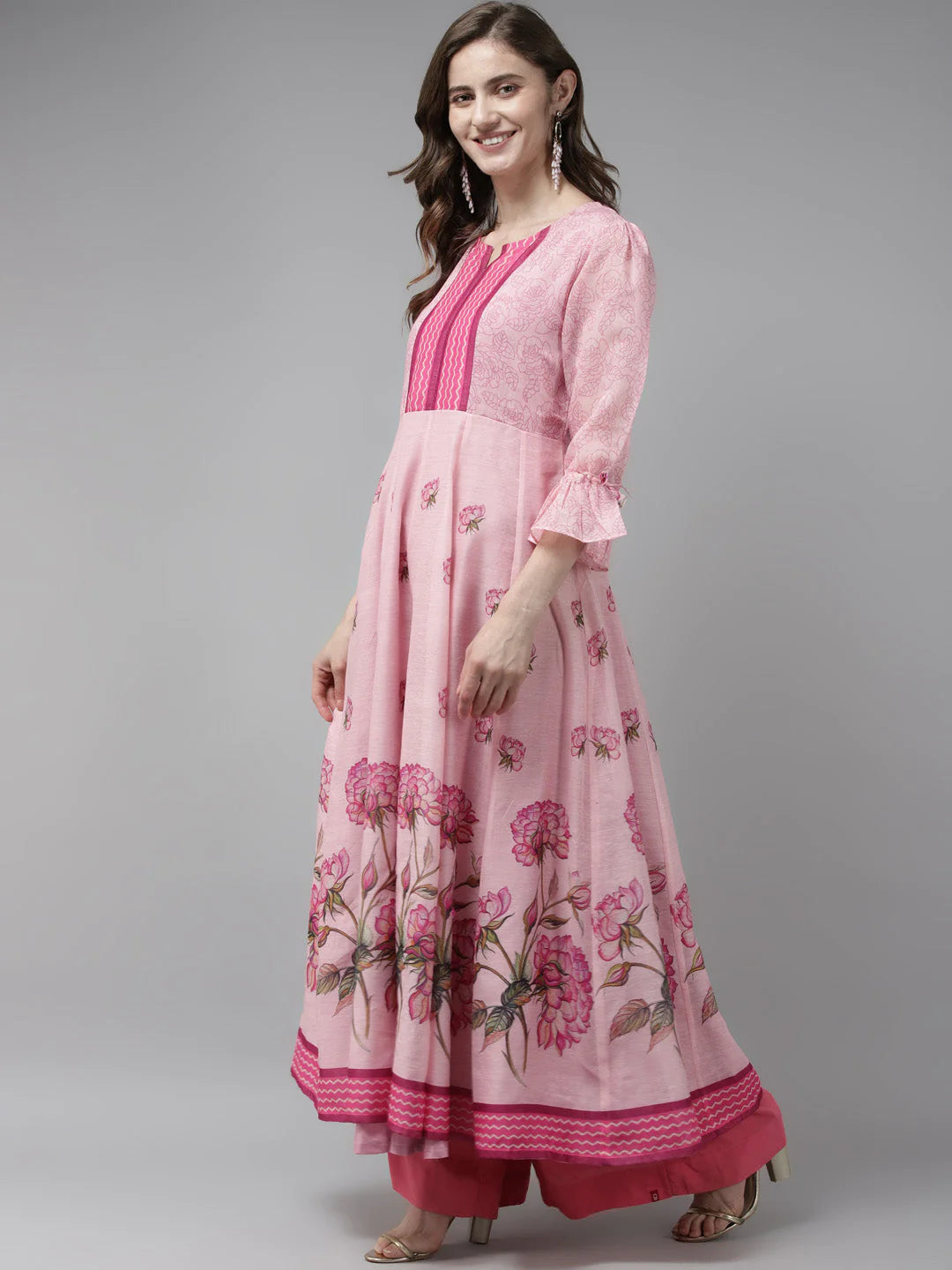 Pink Anarakali Digital Printed Kurta with Dupatta For Women & Kurta Sharara Set For Girls.