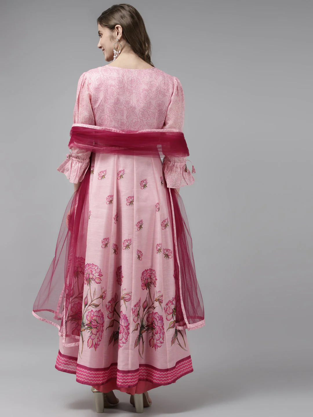 Pink Anarakali Digital Printed Kurta with Dupatta For Women & Kurta Sharara Set For Girls.