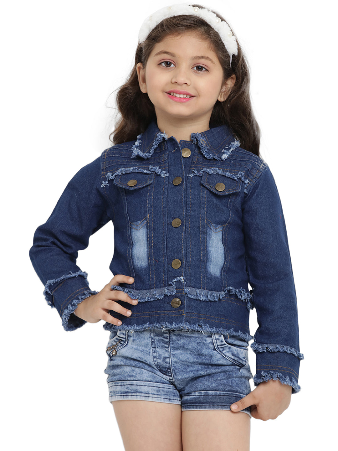 Bitiya By Bhama Girls Blue Embroidered Lightweight Denim Jacket