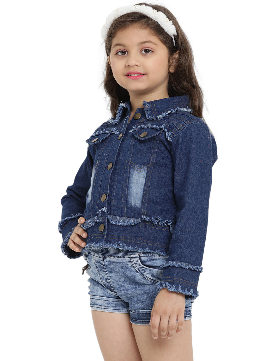 Bitiya By Bhama Girls Blue Embroidered Lightweight Denim Jacket