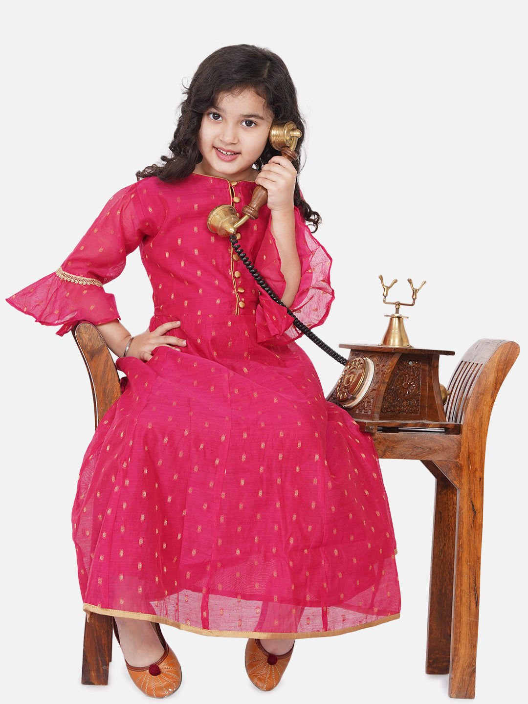 Bitiya By Bhama Girls Pink Bell Sleeves Ethnic Maxi Dress