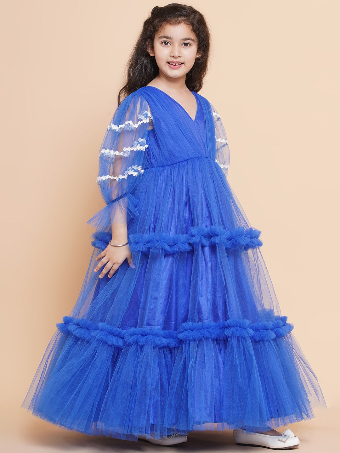 Bitiya by Bhama
Girls V-Neck Ruffled Detail Net Fit & Flare Maxi Dress