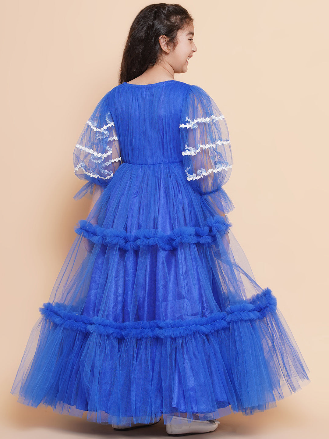 Bitiya by Bhama
Girls V-Neck Ruffled Detail Net Fit & Flare Maxi Dress