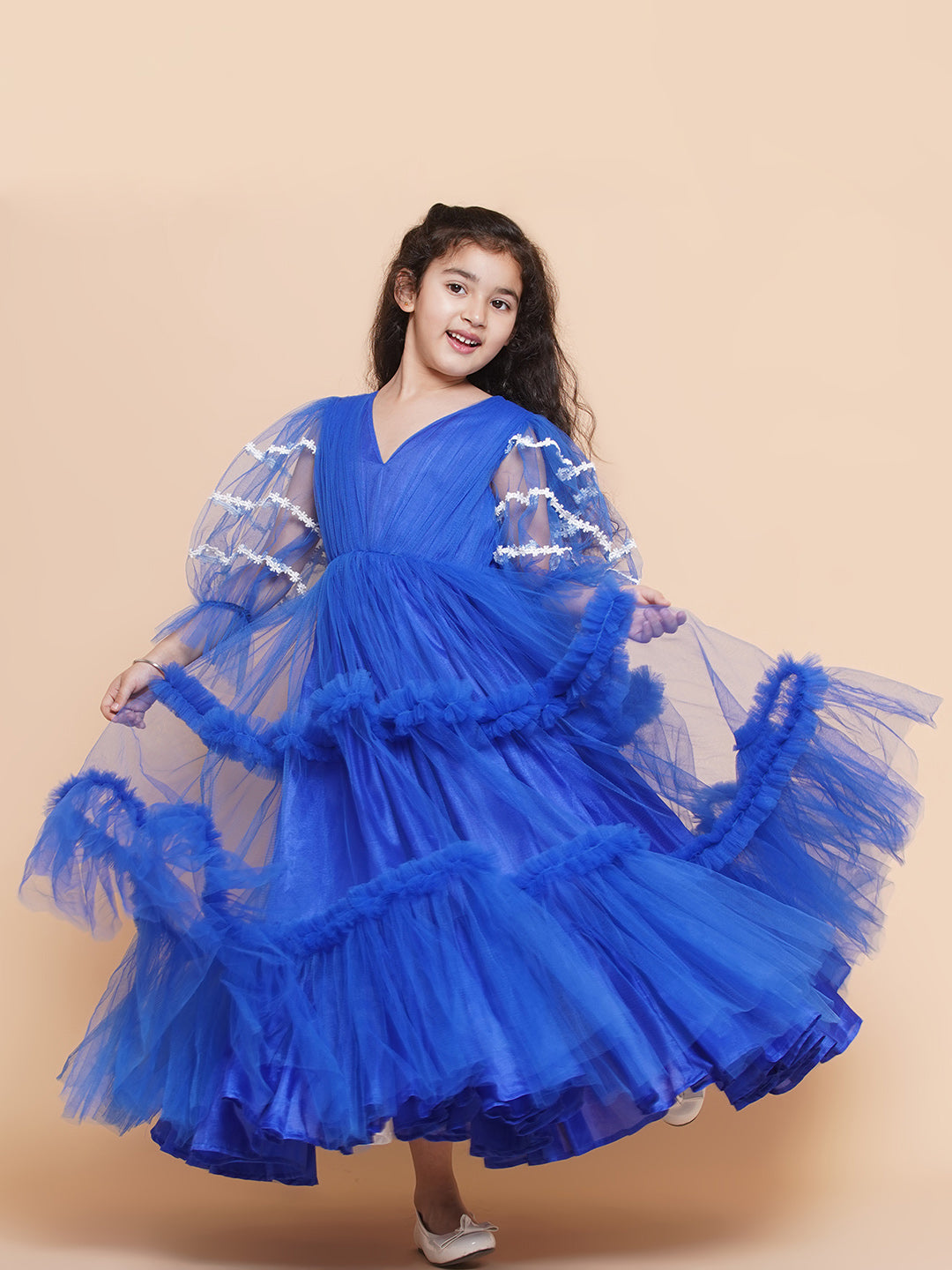 Bitiya by Bhama
Girls V-Neck Ruffled Detail Net Fit & Flare Maxi Dress