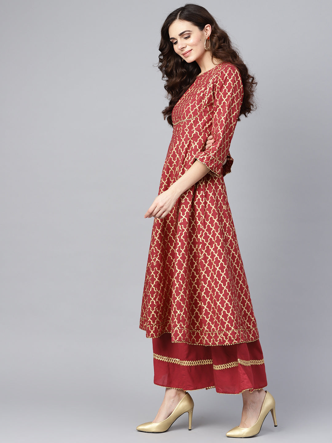 Maroon printed kurta with palazzos