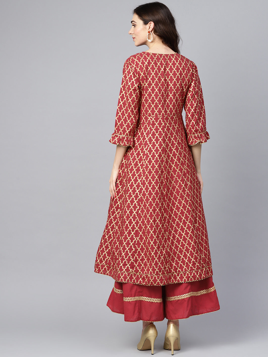 Maroon printed kurta with palazzos