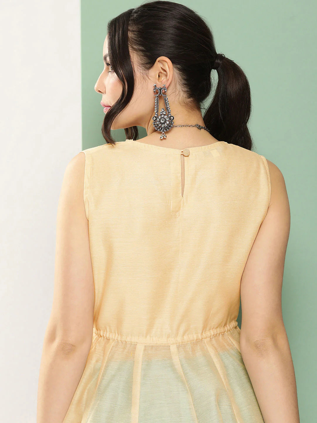 Cream Anarakali Digital Printed Kurta with Skirt Set For Women & Lehenga Crop Top Set For Girls.
