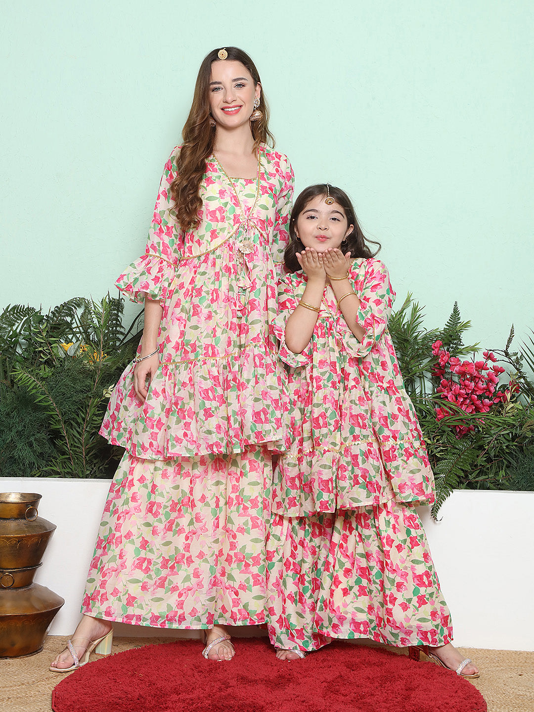 Off White Multi Printed Sharara Kurta Set For Women & Sharara Kurta Set For Girls.
