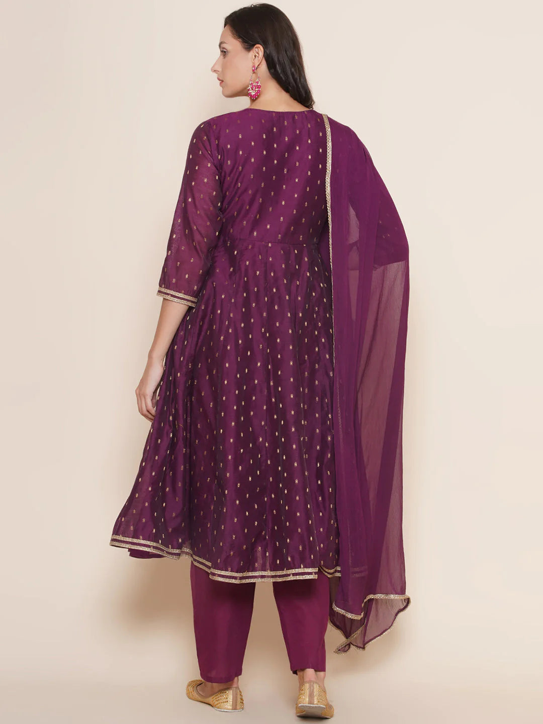 Purple Modal Jacquard Booti Anarkali Angrakha Kurta Set For Women & Anarkali Anagrakha Kurta Set for Girl