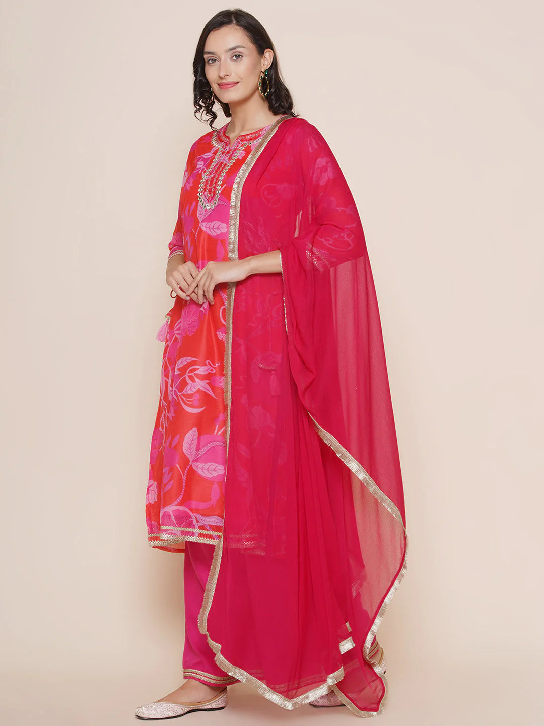 Pink Multi Printed A-Line Kurta Set For Women & Lehenga Choli Set For Girls