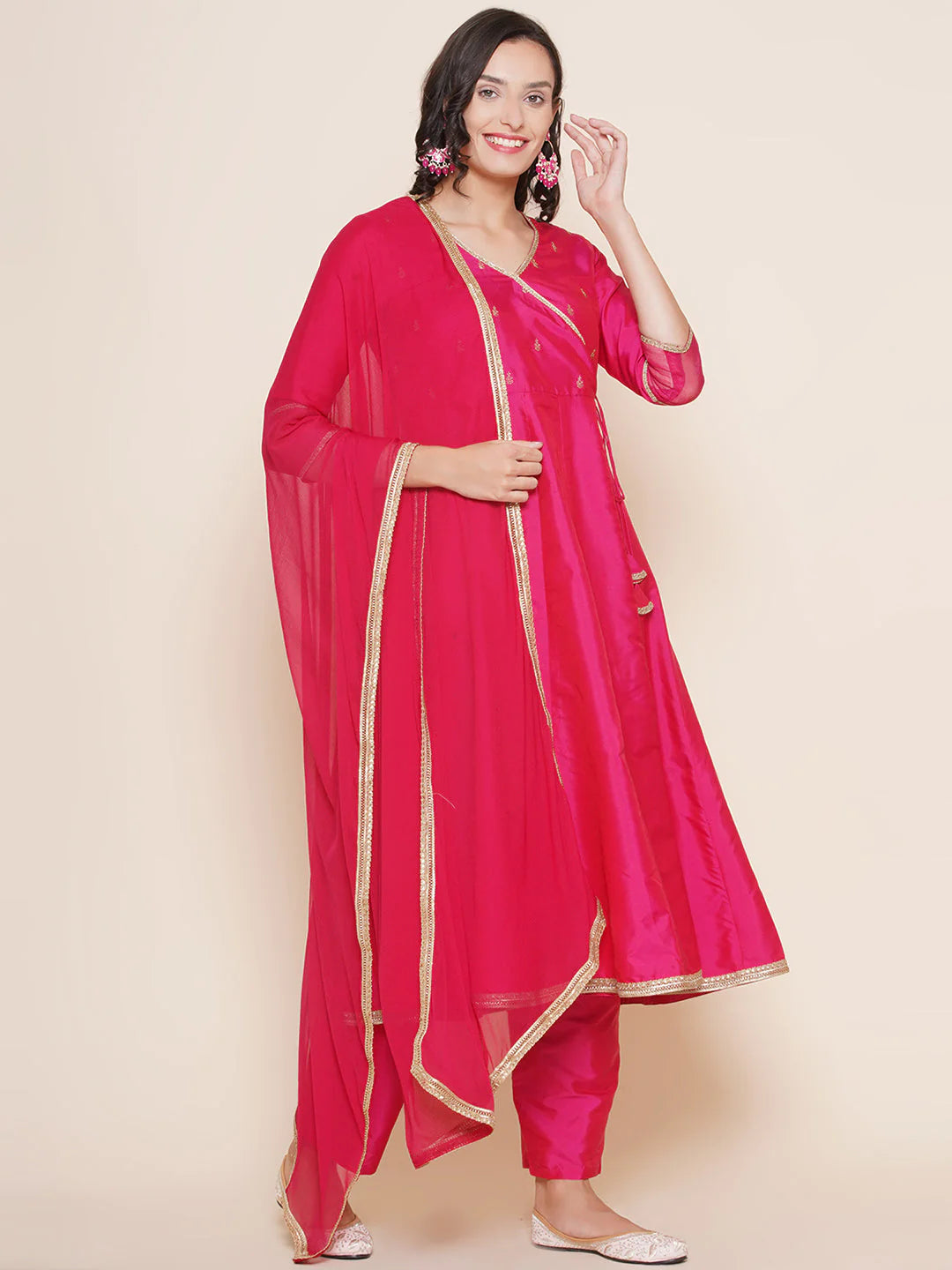 Pink Embroidered Angrakha Kurta Set For Women & Angrakha Kurta Set for Girl