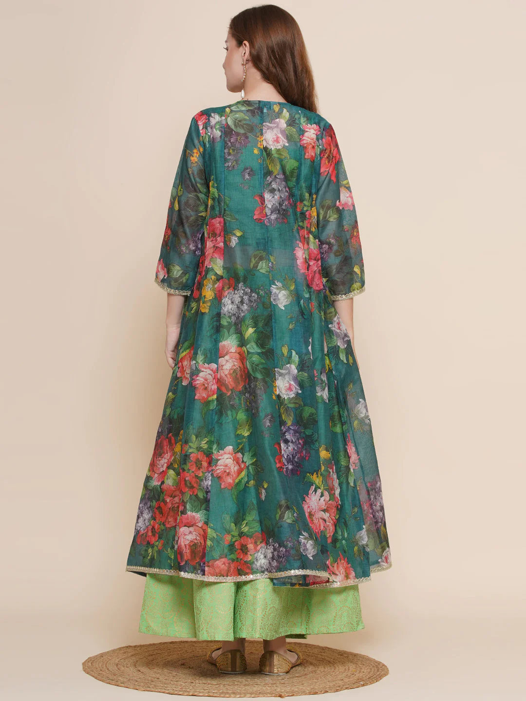 Green Multi Floral Printed Jacket with Cami - Sharara For Women & Lehenga Choli Set For Girl.