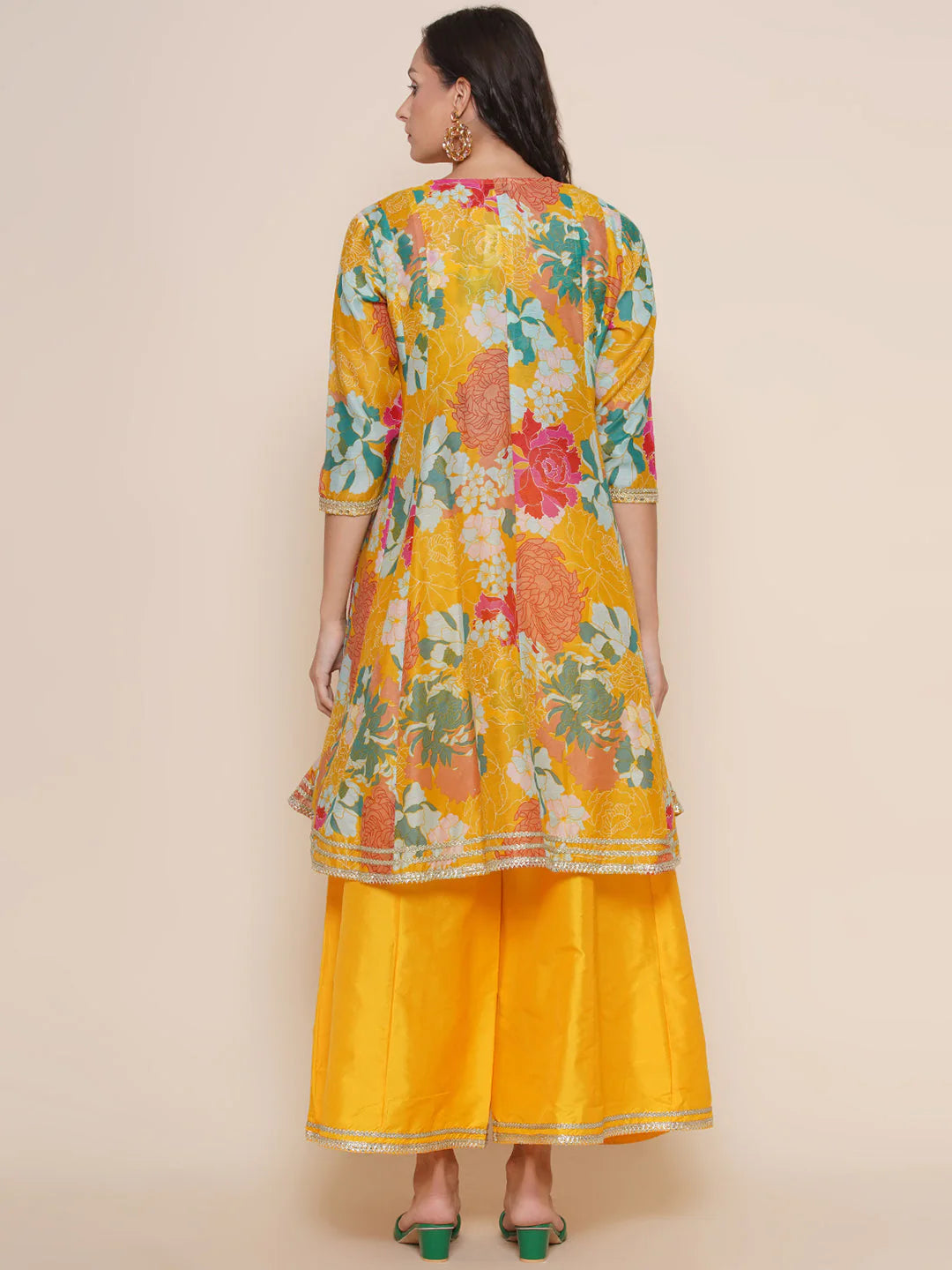 Yellow Multi Floral Printed Jacket with Cami - Sharara For Women & Lehenga Choli Set For Girl.