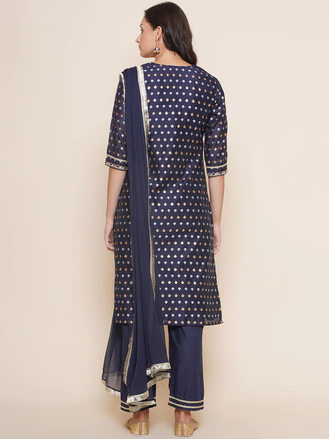 Navy Modal Jacquard Booti A-Line Kurta Set For Women & Lehenga Choli Set for Girl
