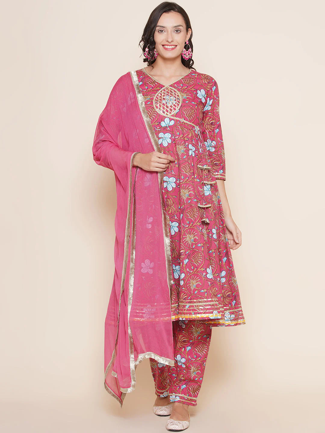 Pink Cotton Printed Anarkali set For Women & Anarkali Sharara Kurta Set For Girl.