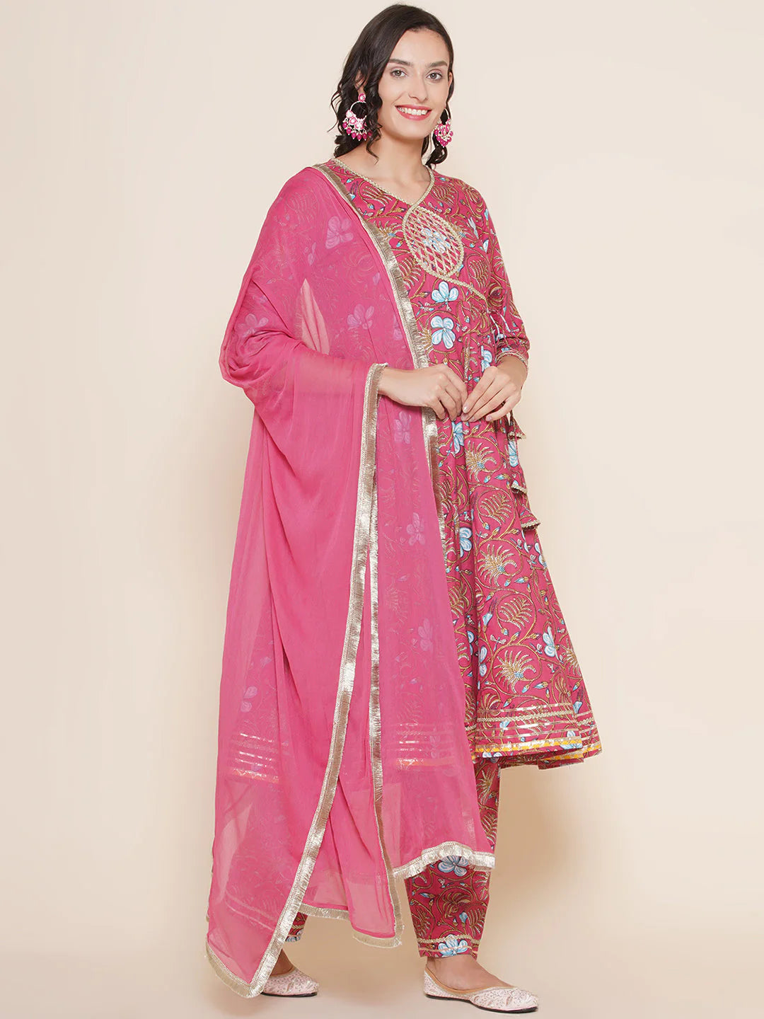 Pink Cotton Printed Anarkali set For Women & Anarkali Sharara Kurta Set For Girl.
