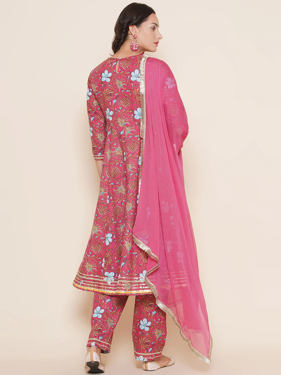 Pink Cotton Printed Anarkali set For Women & Anarkali Sharara Kurta Set For Girl.
