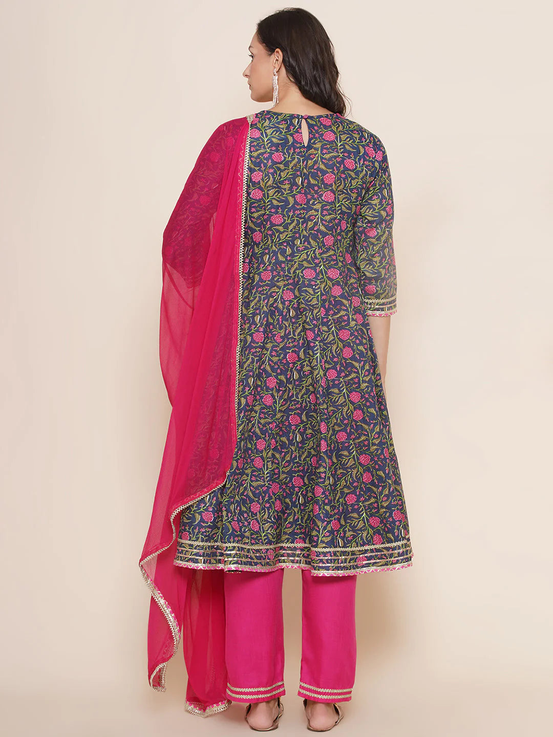 Navy Pink Cotton Printed Anarkali set For Women & Anarkali Sharara Kurta Set For Girl.