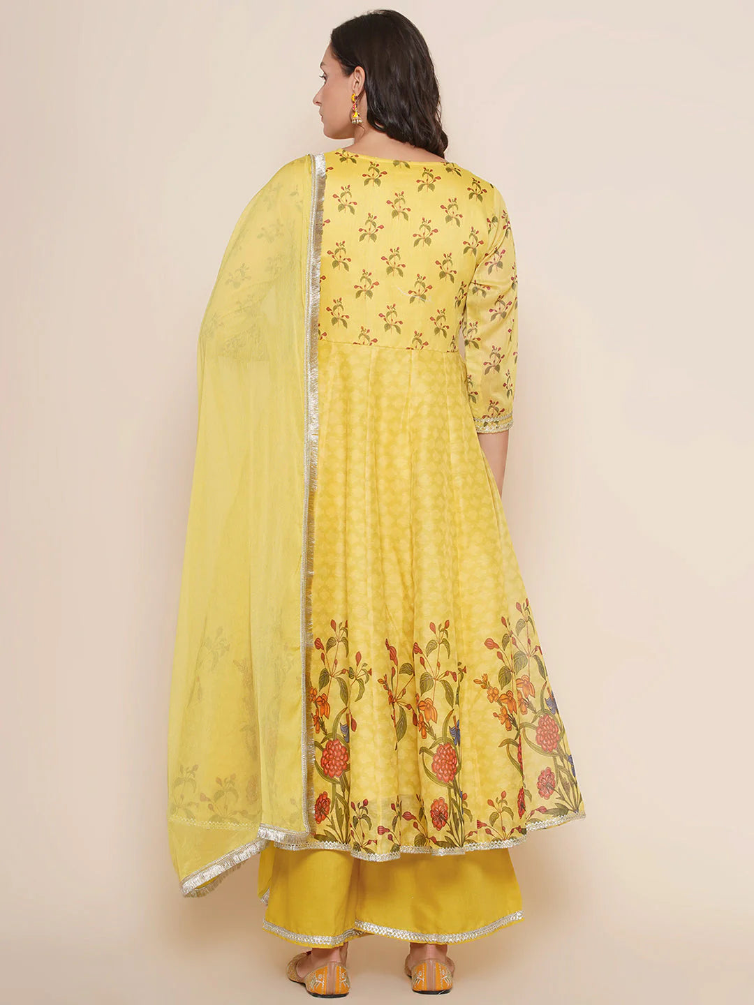 Yellow Digital Printed Anarkali Kurta Set For Women & Lehenga Choli Set For Girl.