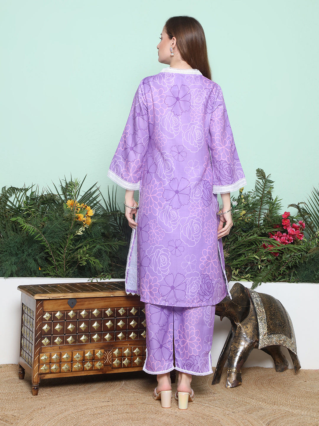 Purple Multi Printed Kurta with Pant.
