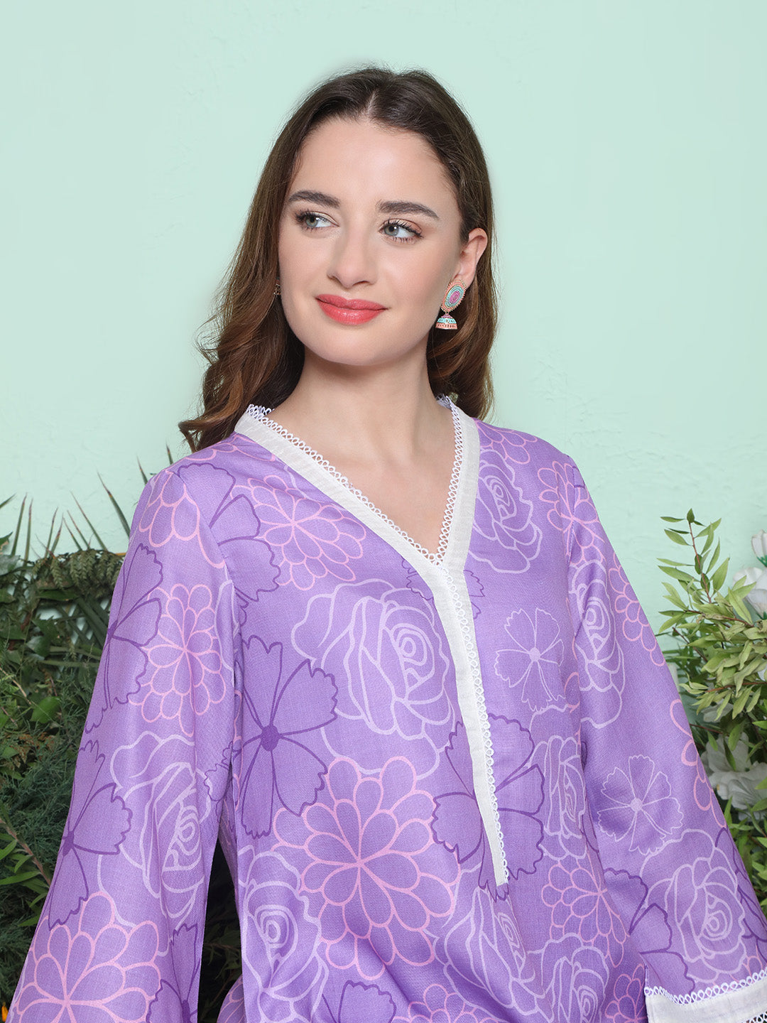 Purple Multi Printed Kurta with Pant.