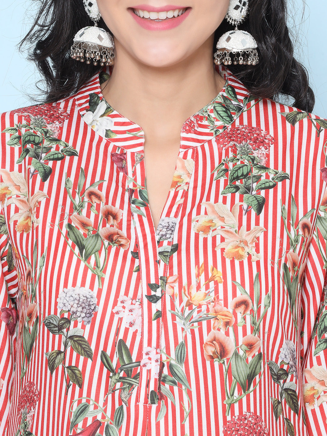 Red Stripes Floral Digital Printed Co-ords Set