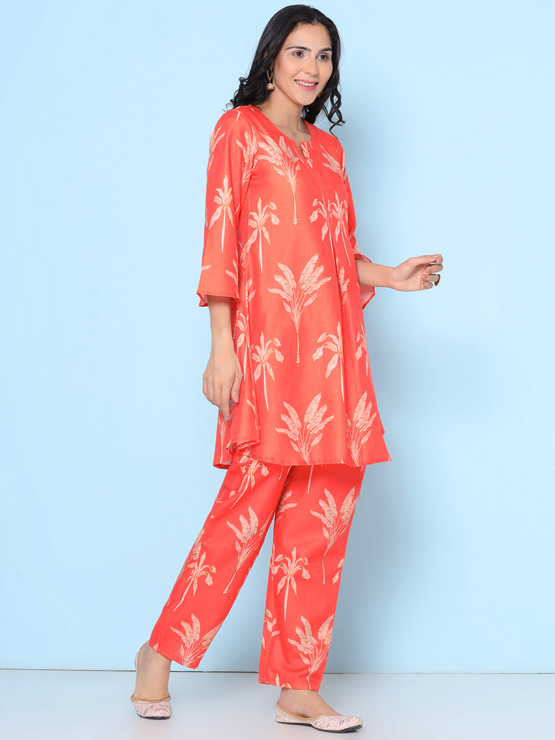 Orange Floral Printed Co-ords Set