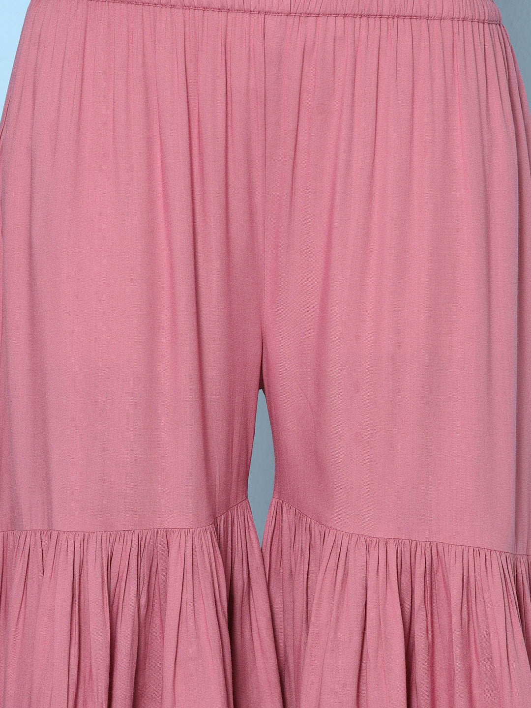 Pink Color Embroidered Kurta With Pink Solid Sharara With Dupatta