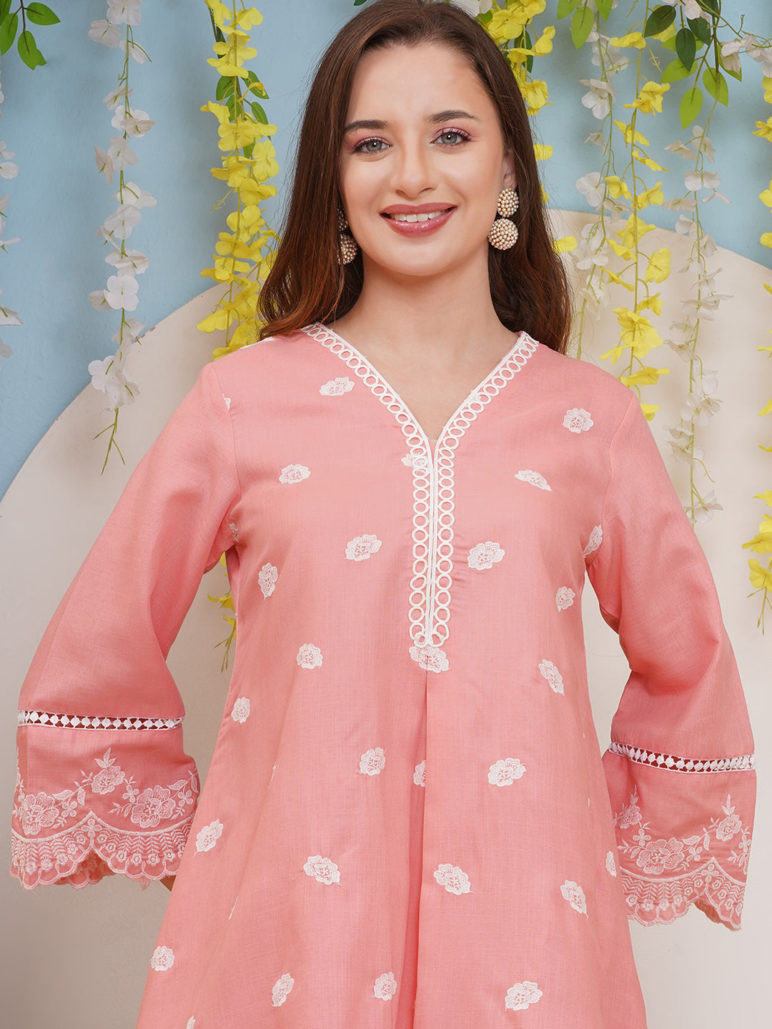 Bhama Couture Peach Colour Embroidered Kurta set