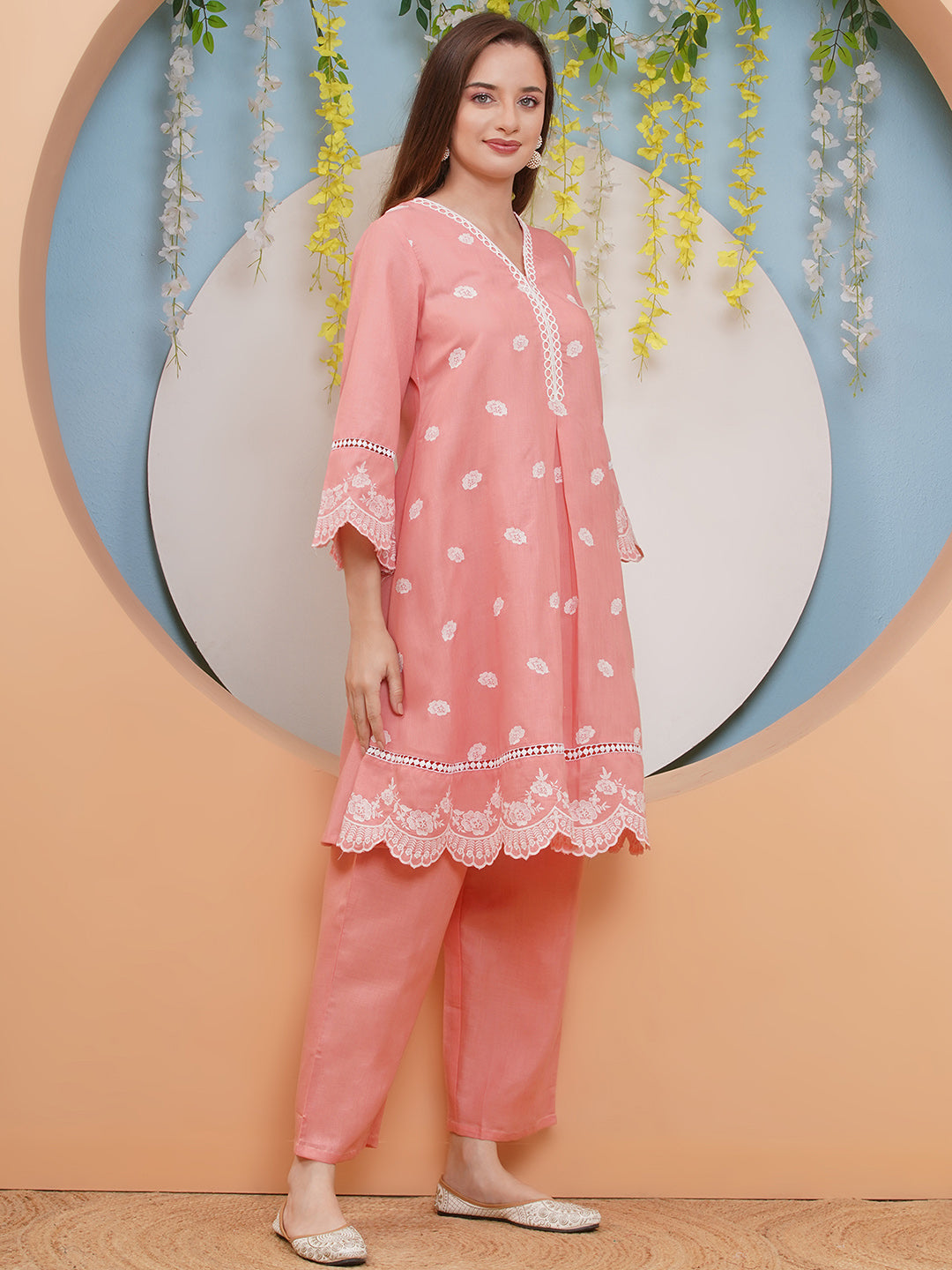 Bhama Couture Peach Colour Embroidered Kurta set