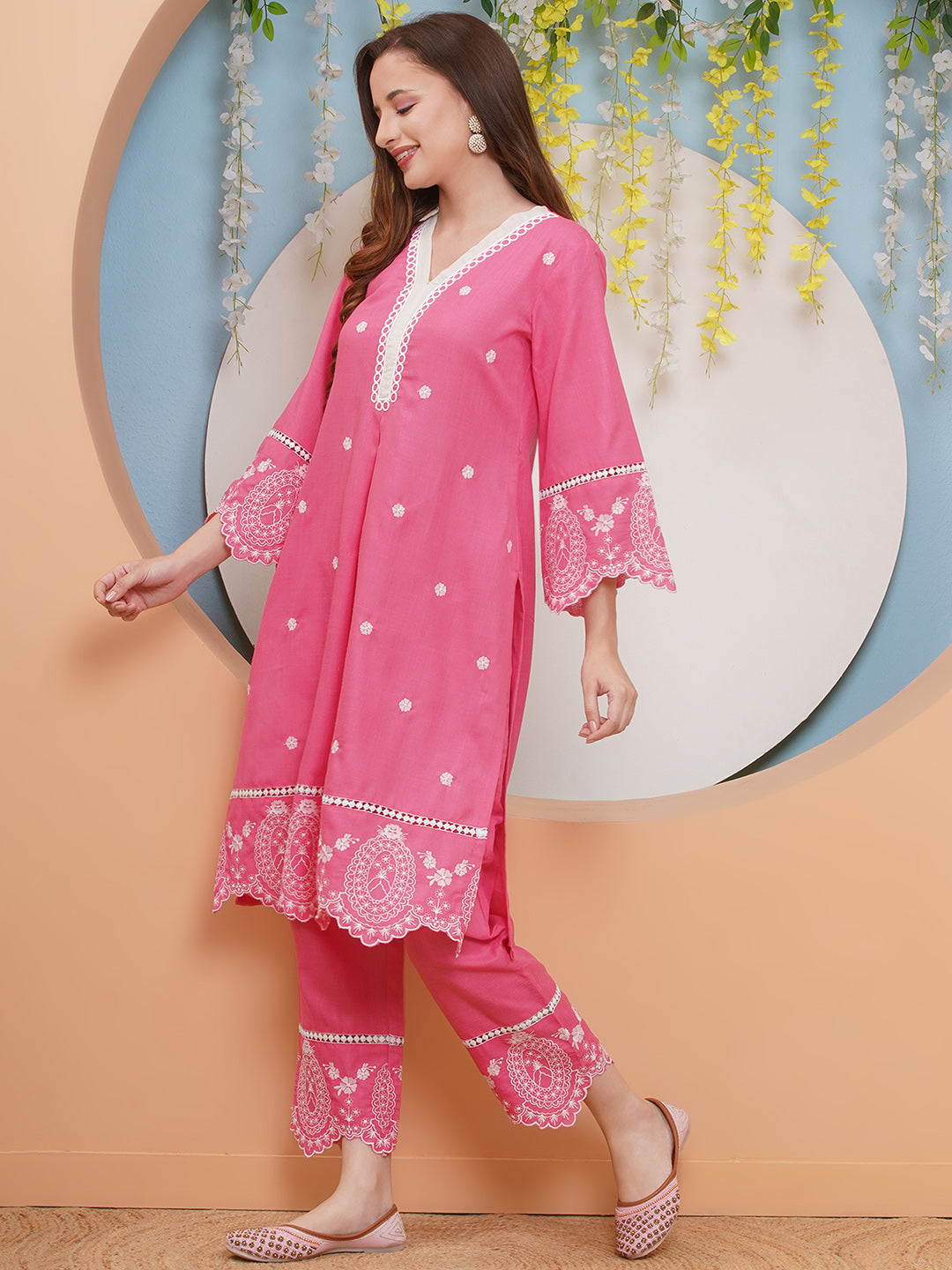 Bhama Couture Pink Colour Embroidered Kurta set