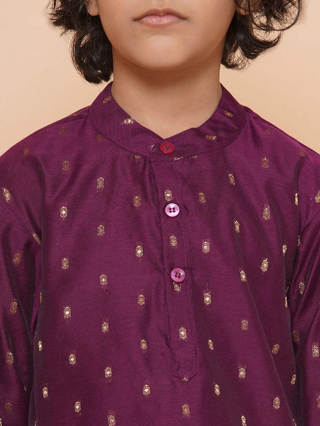 Bittu By Bhama Boys Purple Self Design Booti Kurta with Pyjamas
