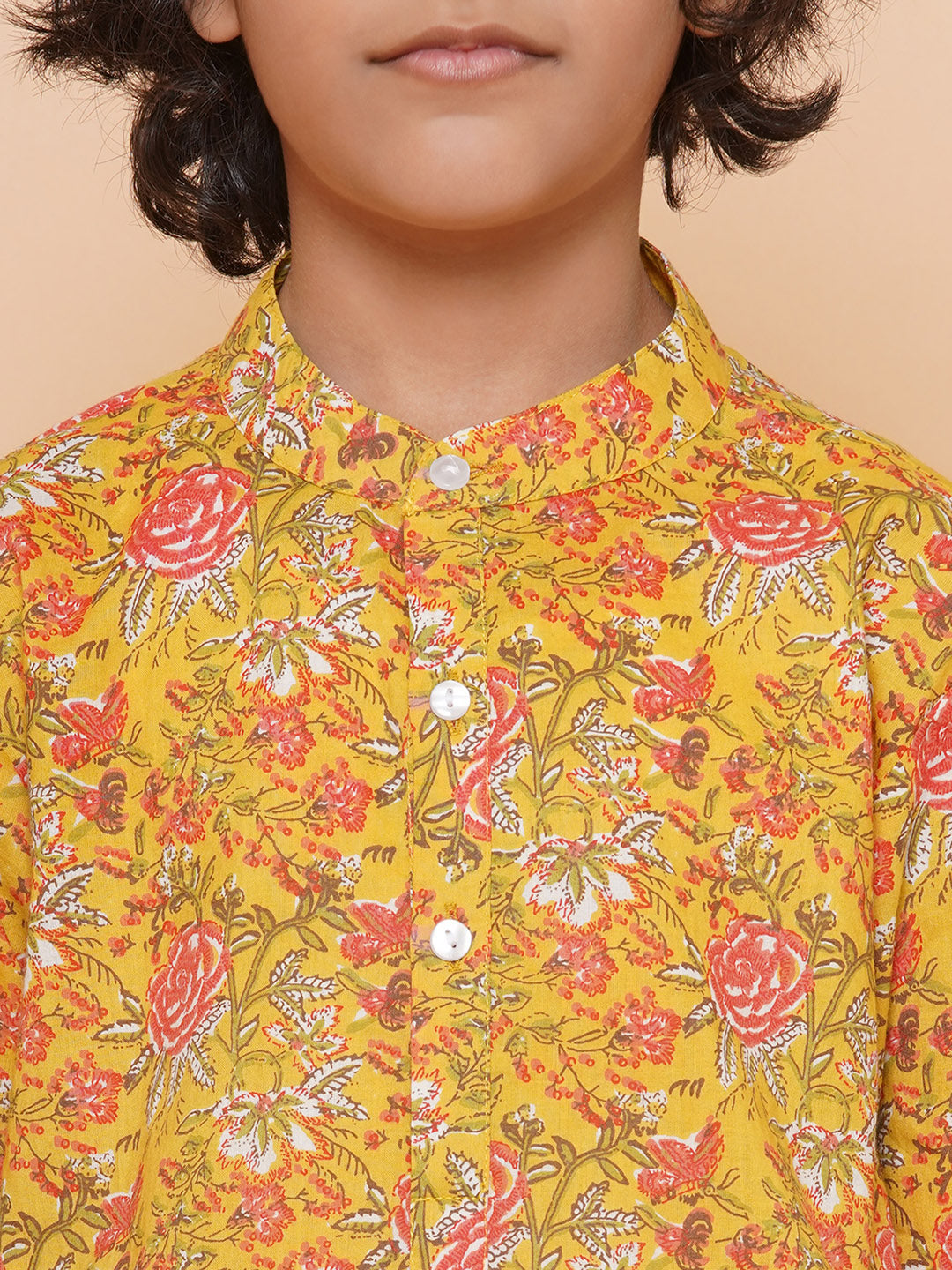 Bittu By Bhama Boys Mustard Yellow Printed Kurta with Pyjamas